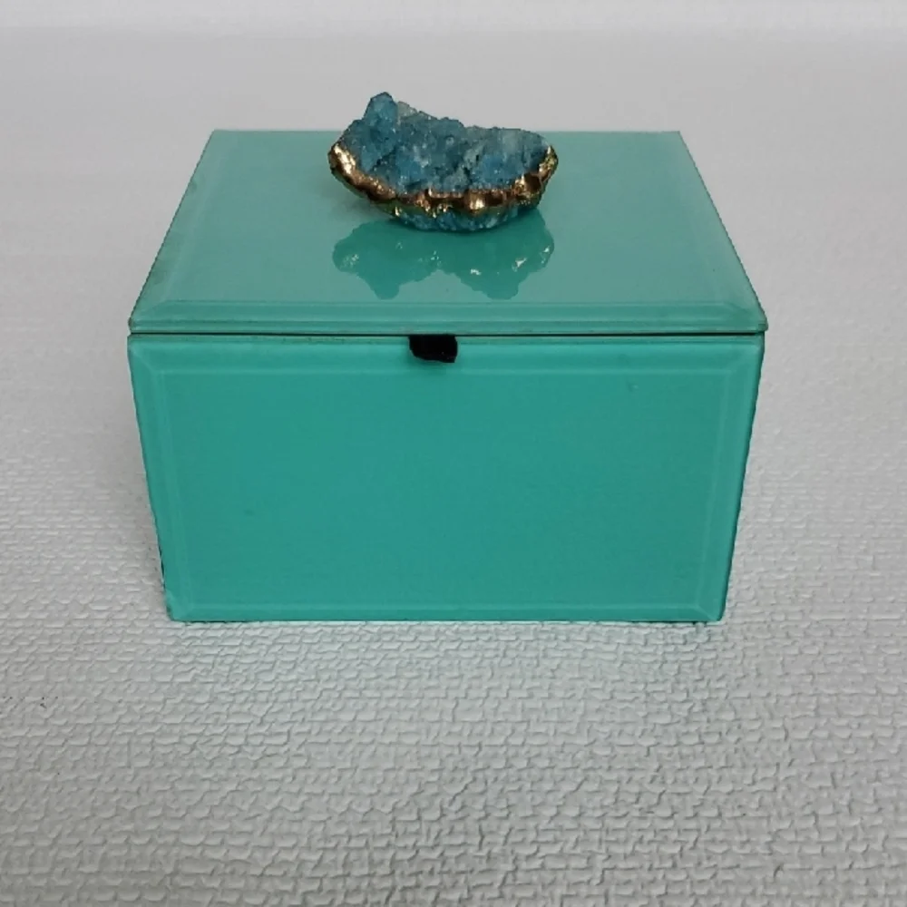 American Atelier Turquoise Glass Agate Jewelry Trinket Box